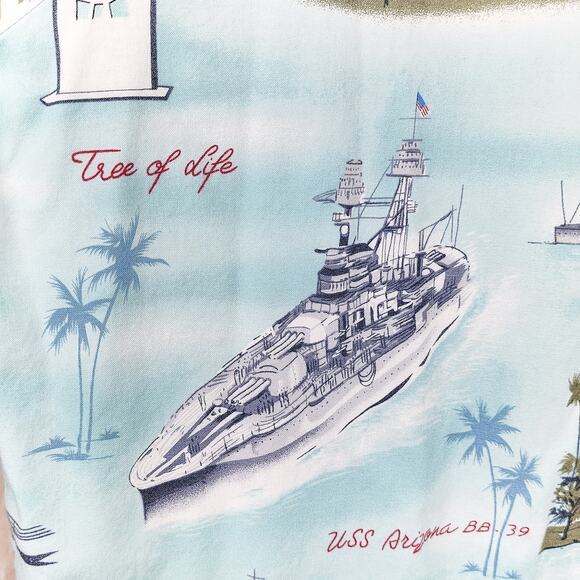 Kalaheo Hawaiian Shirt XL Size Men's USS Arizona Oklahoma Memorial Button Up - Picture 9 of 10